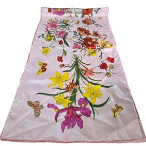 Floral Butterfly Print 100% Silk Pink Scarf Wrap Shawl Lightweight & Elegant